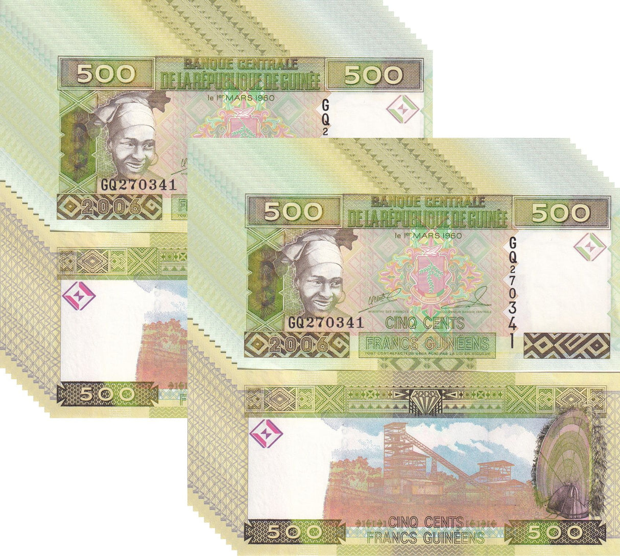 Guinea 500 Francs 2006 P 39 a UNC Lot 20 Pcs