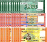 Lebanon Set 3 x Lot 10 = 30 UNC 1000 5000 10000 Livres Random Date P 90 91 92