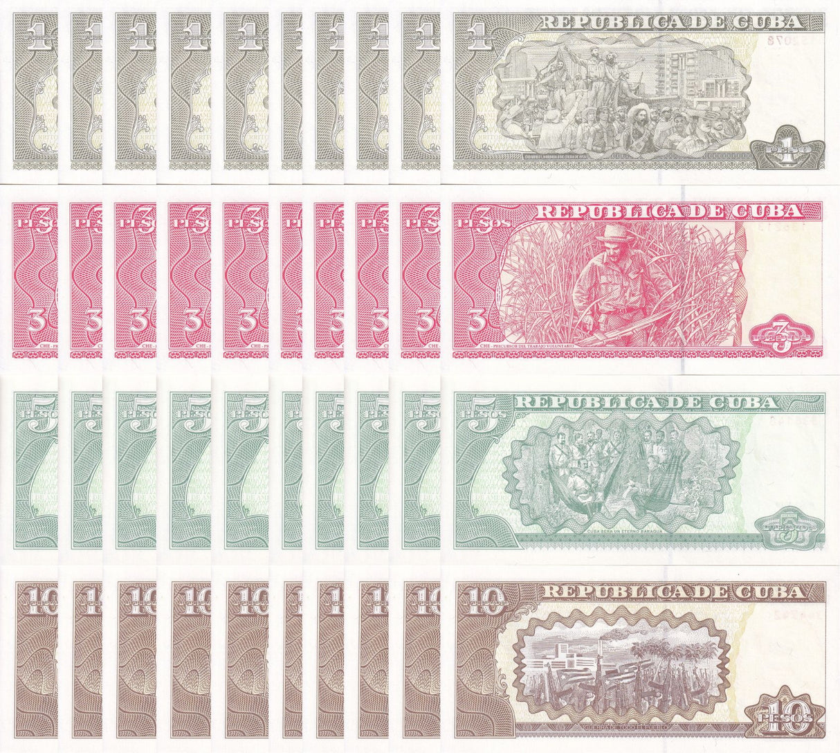 Central America Set 4 x LOT 10 = 40 AU-UNC 1 3 5 10 Peso Random Year P 116 P 117 P 123 P 128
