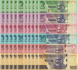 Zimbabwe Set 6 x LOT 10 = 60 UNC 2 5 10 20 50 100 2019 2023 P 101 102 - 105 106