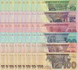 Zimbabwe Set 6 x LOT 10 = 60 UNC 2 5 10 20 50 100 2019 2023 P 101 102 - 105 106