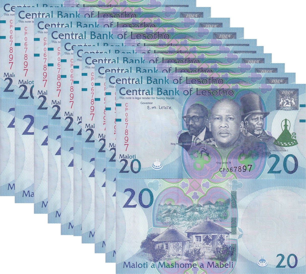 Lesotho 20 Maloti 2024 2025 P New Hybrid LOT 10 UNC