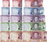 Lesotho SET 5 x LOT 3 = 15 UNC 10 20 50 100 200 Maloti 2024 2025 P New Hybrid