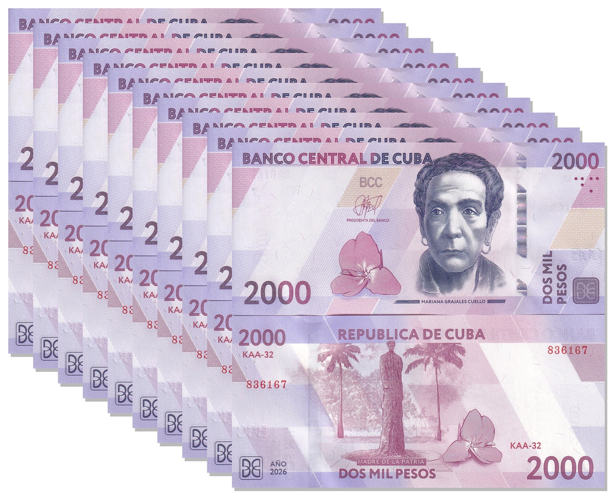 Central America 2000 Pesos 2026 P W145 NEW Mariana Grajales Cuello UNC LOT 10 PCS
