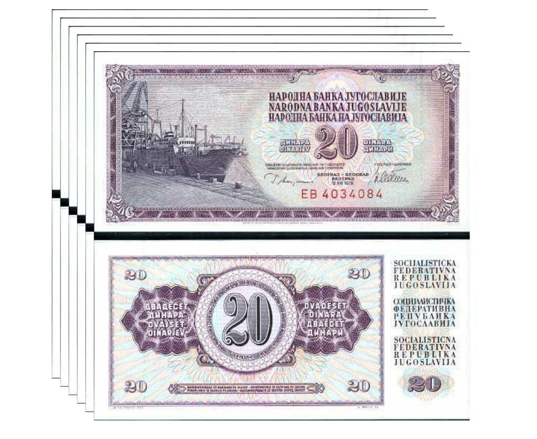 Yugoslavia 20 Dinara 1978 P 88 UNC LOT 5 PCS