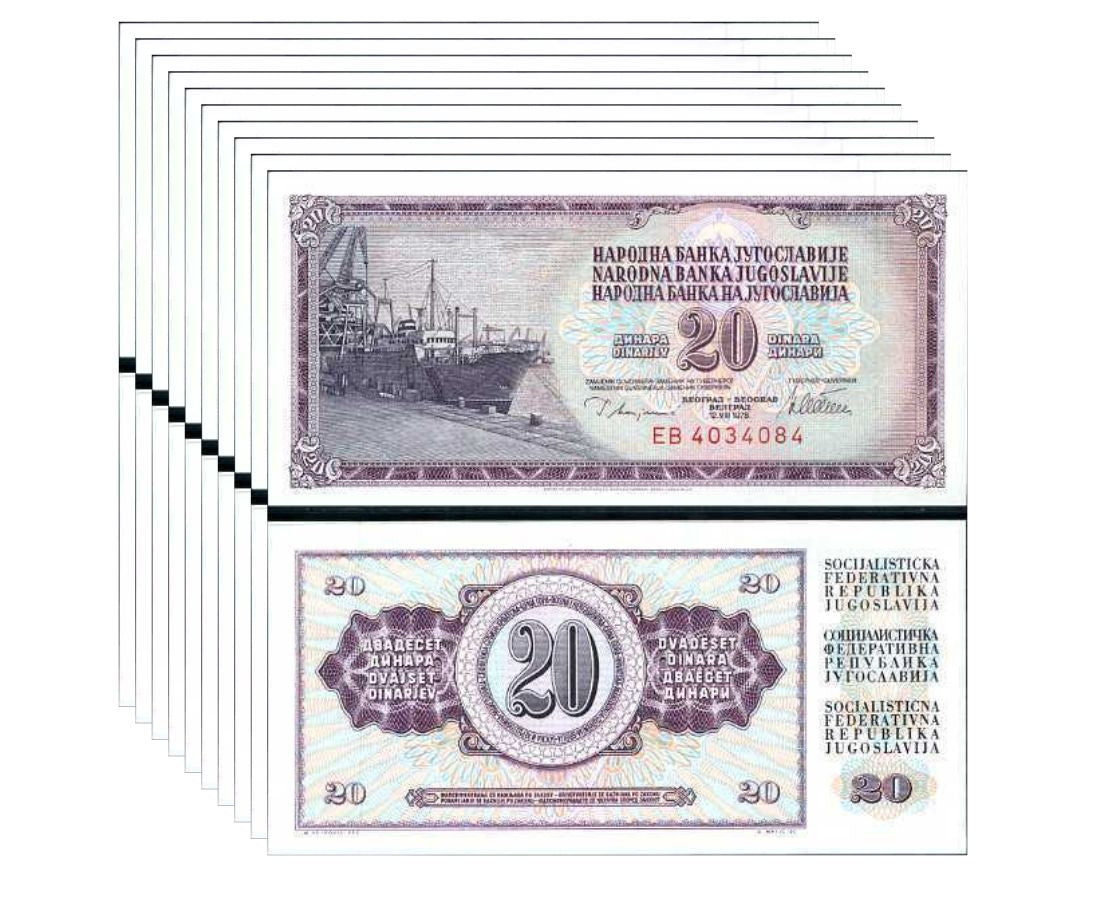 Yugoslavia 20 Dinara 1978 P 88 UNC LOT 10 PCS