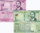 Mozambique SET 2 UNC 500 1000 Meticais 2024 PAPER new family P 159 160