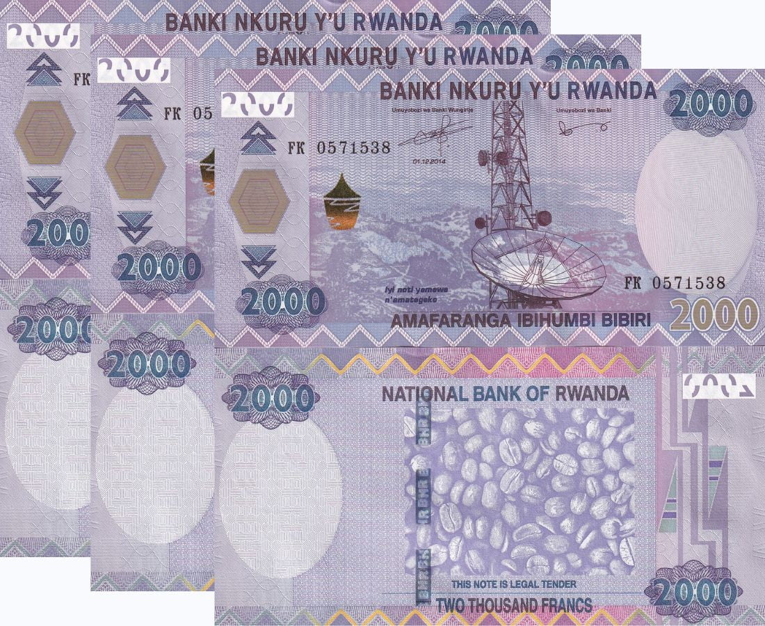 Rwanda 2000 Francs 2014 P 40 UNC LOT 3 PCS