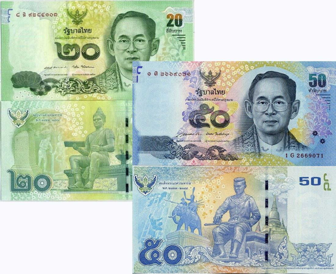 THAILAND SET 2 PCS 20 50 BAHT 2012/2013 NEW DESIGN P NEW RANDOM SIGNS UNC