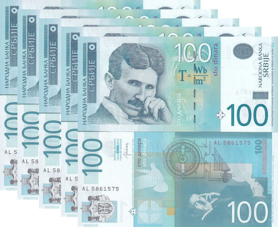 Serbia 100 Dinara 2013 P 57 b UNC LOT 5 PCS