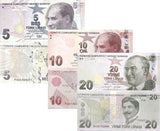 Turkey Set 3 Pcs 5 10 20 Lira 2009/2020 P 222 223 224 Random Sign UNC