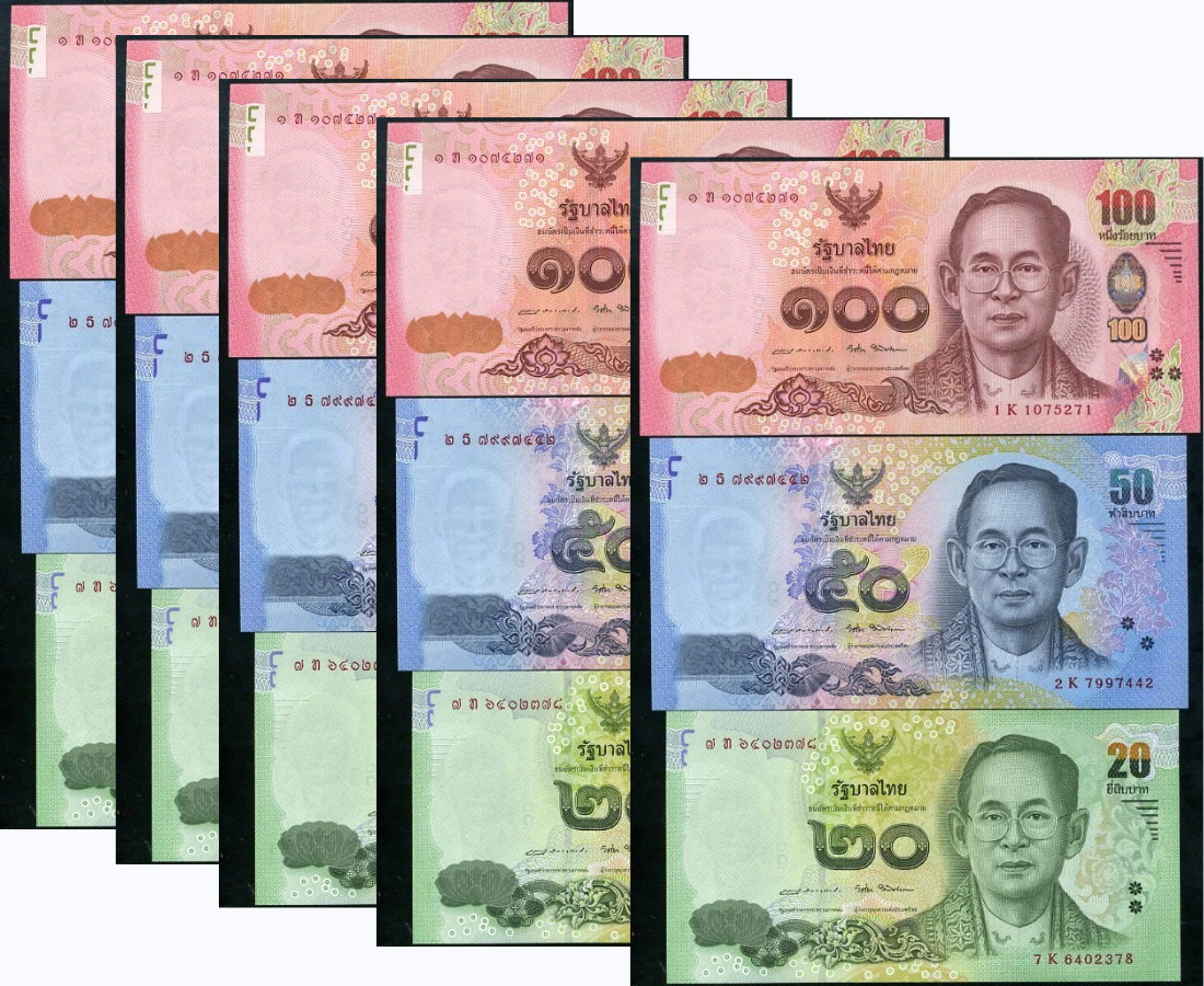Thailand Set 3 UNC X 5 LOTS = 15 PCS 20 50 100 Baht 2017 Comm. P 130 131 132