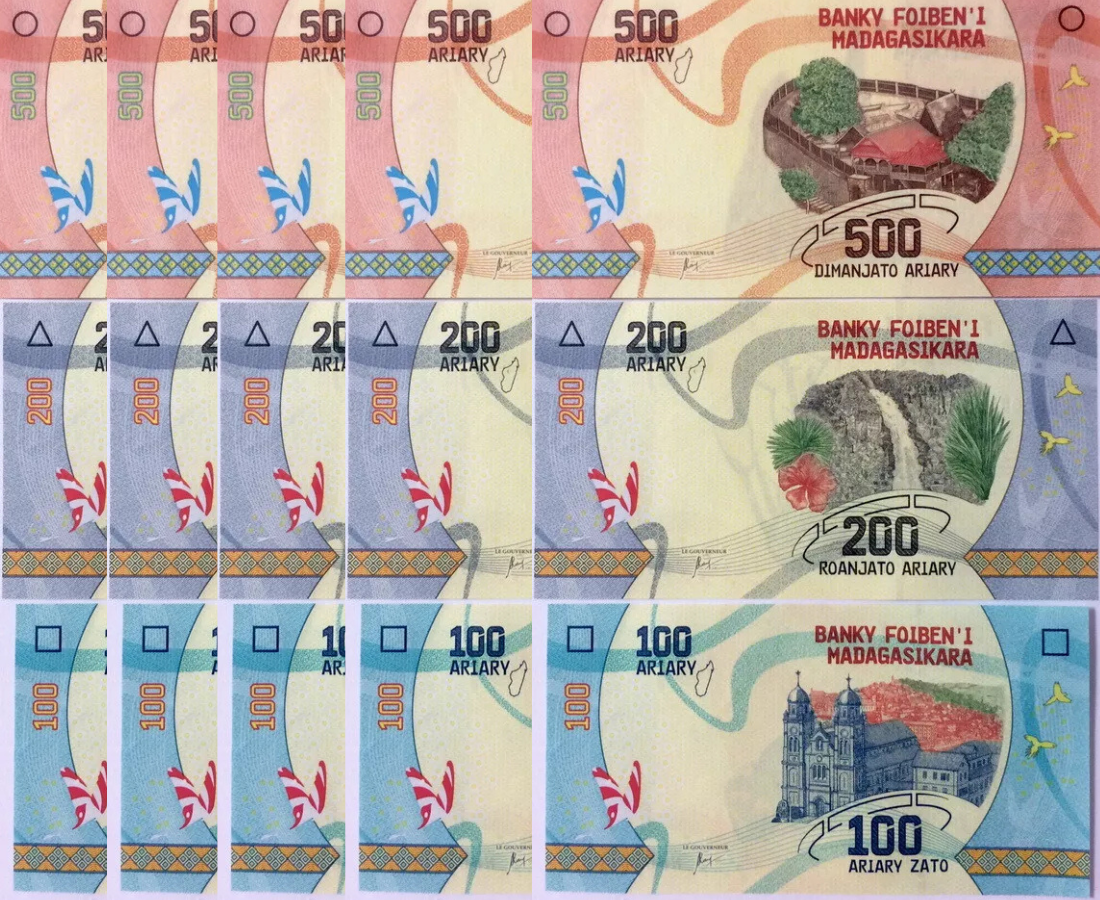 Madagascar Set 3 Pcs 100 200 500 Ariary 2017 P 97 98 99 UNC Lot 5 Sets = 15 Pcs
