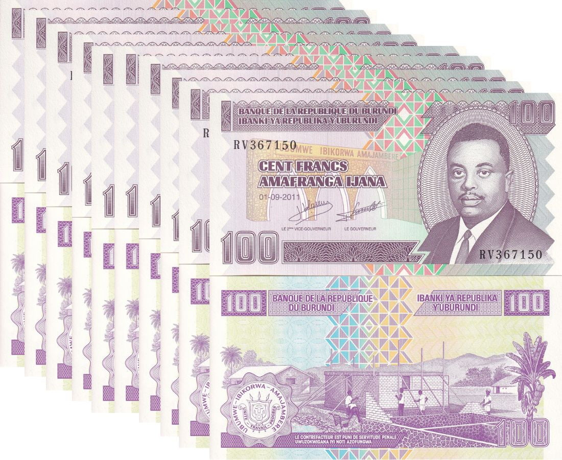 Burundi 100 Francs 2011 P 44 UNC LOT 10 PCS