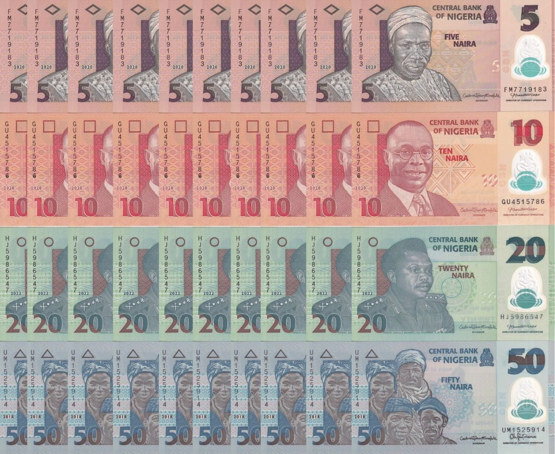 Nigeria Set 4 UNC 5 10 20 50 Naira Random Year Polymer P 37 38 39 40 LOT 10 SETS