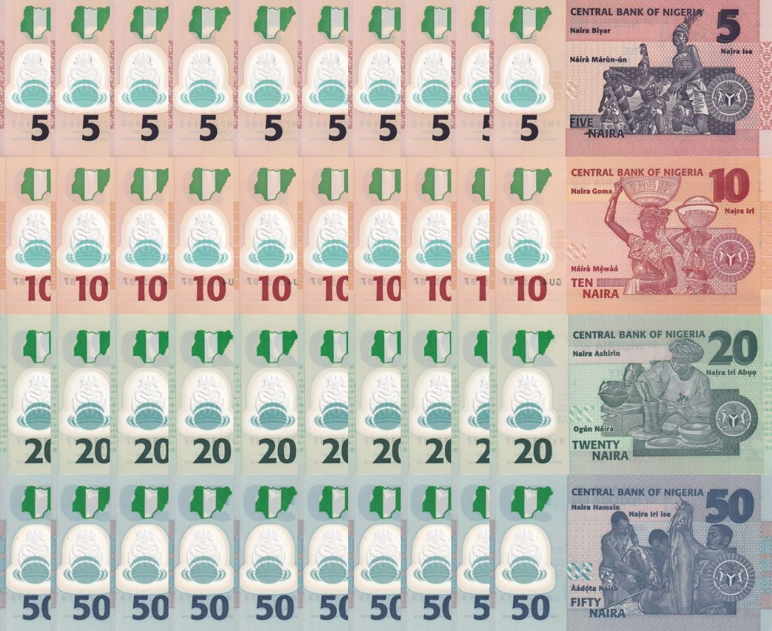 Nigeria Set 4 UNC 5 10 20 50 Naira Random Year Polymer P 37 38 39 40 LOT 10 SETS