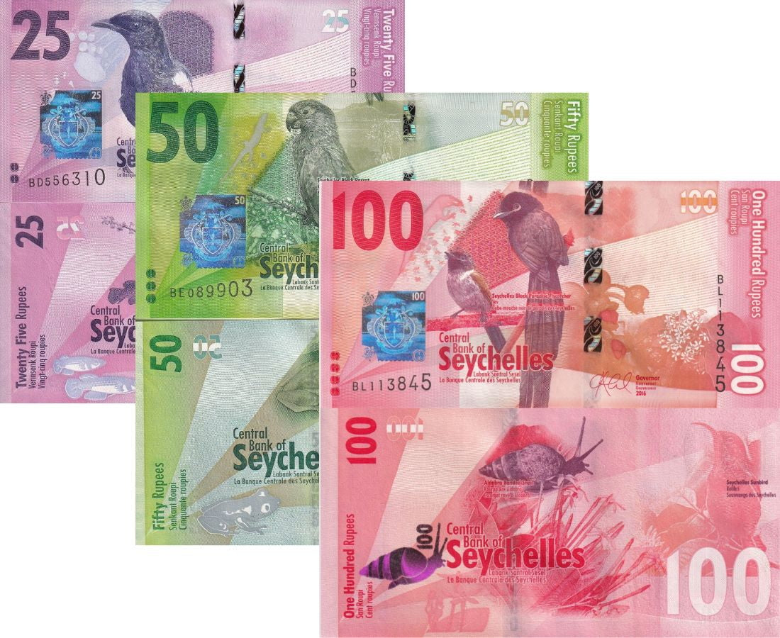 Seychelles SET 3 PCS 25 50 100 Rupees ND 2016 P 48 P 49 P 50 UNC