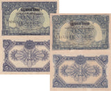 Thailand set 2, 1 Baht ND 1946 P 62A/b With and Without Thai Letter VF/XF C scan