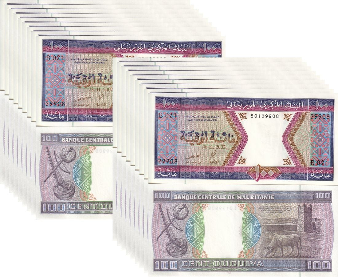 Mauritania 100 Ouguiya 2002 P 4 UNC LOT 20 PCS