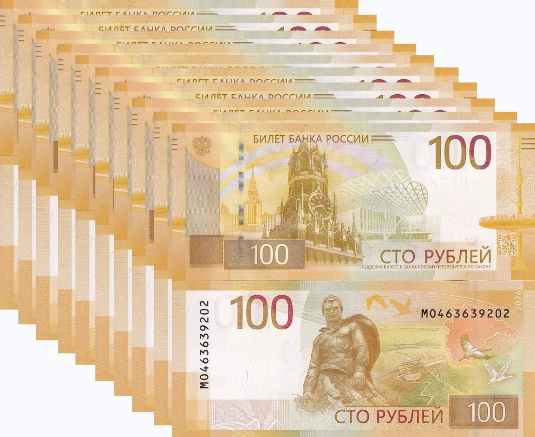Russia 100 Rubles 2026 P 275Aa, WA276 Rzhev Kremlin UNC Lot 10 Pcs ,New MAP