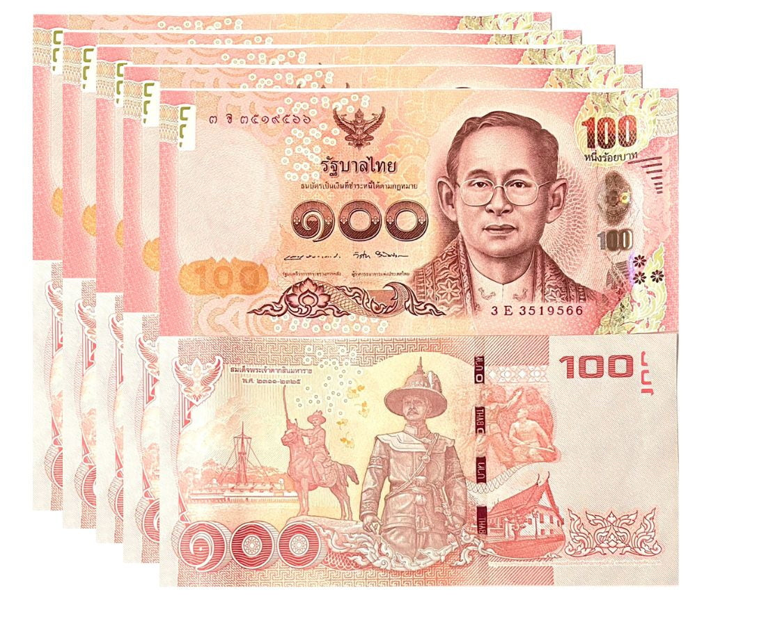 Thailand 100 Baht ND 2015 P 120 Sign 87 Apisak & Veerathai UNC Lot 5 Pcs