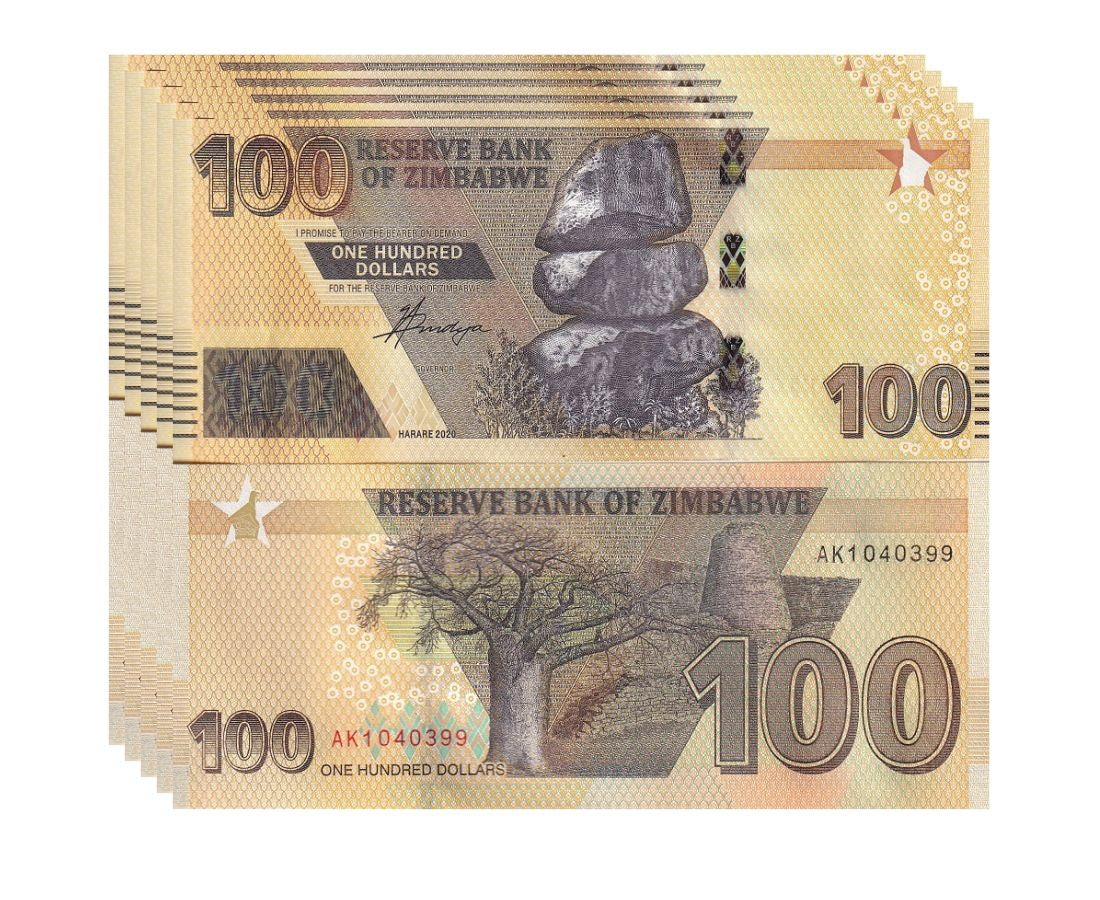 Zimbabwe 100 Dollars 2020 / 2022 P New UNC Lot 5 PCS