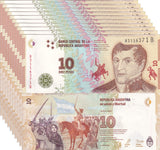 Argentina 10 Pesos ND 2016 P 360 UNC LOT 10 PCS