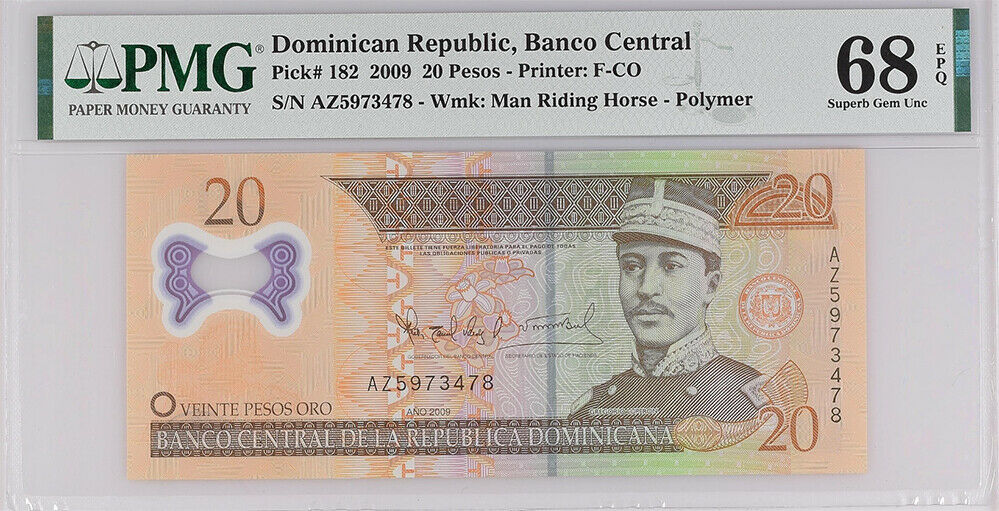 Dominican Republic 20 Pesos 2009 P 182 Superb GEM UNC PMG 68 EPQ High