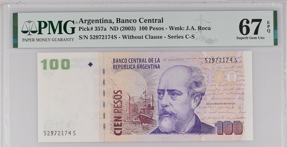 Argentina 100 Pesos ND 2003 Series C - S P 357 a Superb Gem UNC PMG 67 EPQ Top