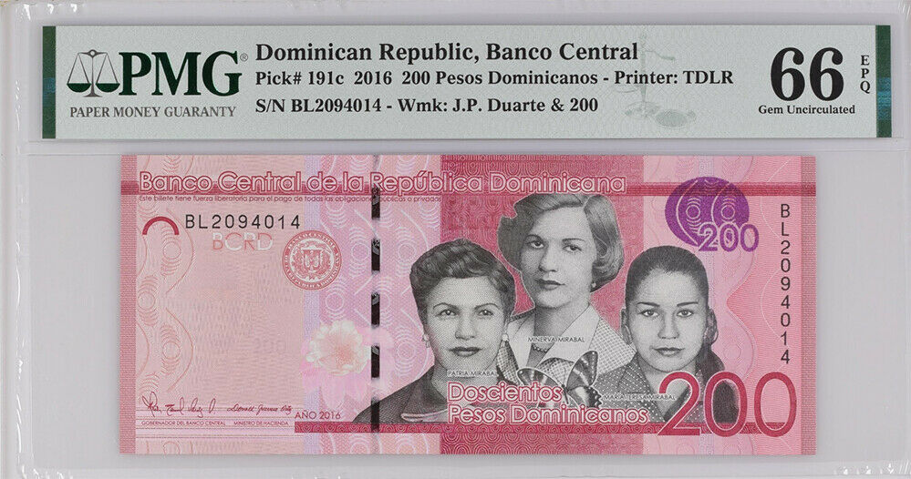 Dominican Republic 200 Pesos 2016 P 191 c GEM UNC PMG 66 EPQ