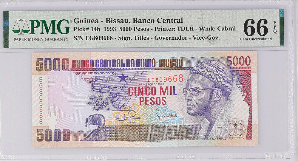 Guinea Bissau 5000 PESOS 1993 P 14 b Gem UNC PMG 66 EPQ
