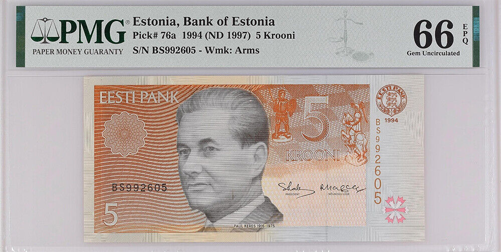 Estonia 5 Krooni 1994 / 1997 P 76 a Gem UNC PMG 66 EPQ