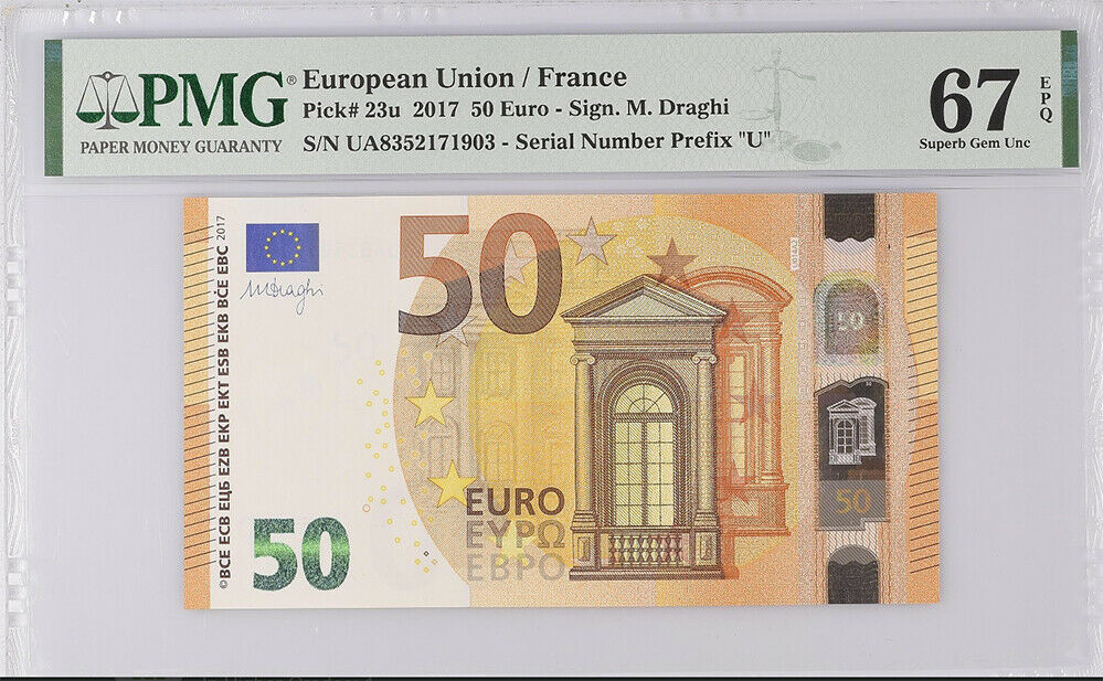 Euro 50 Euro FRANCE 2017 P 23 U PREFIX Superb GEM UNC PMG 67 EPQ HIGH