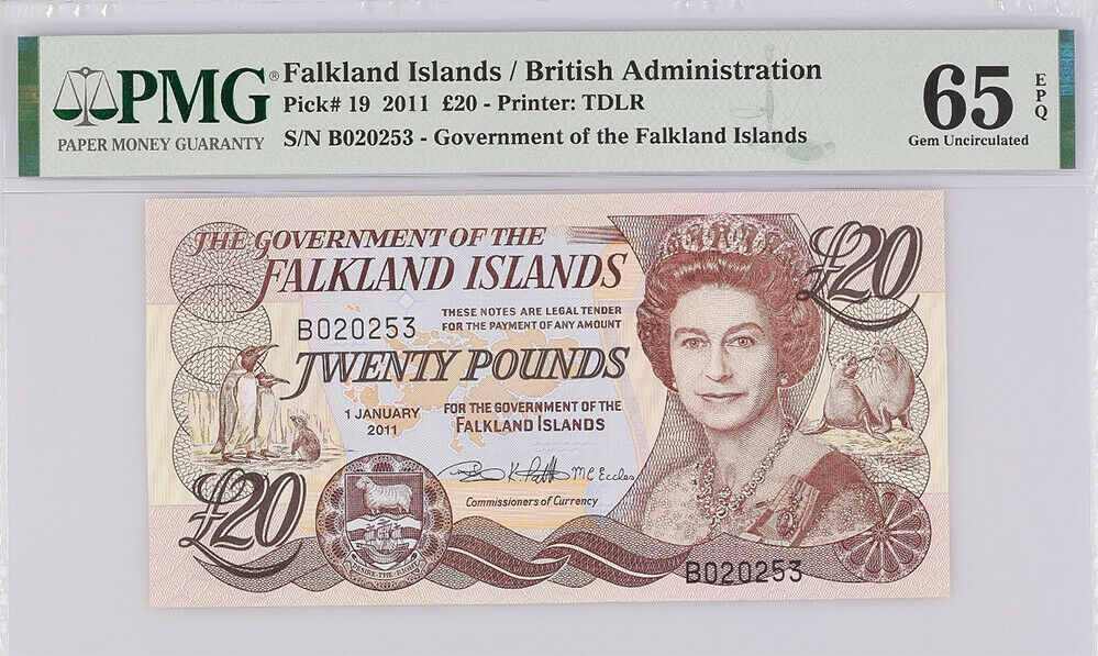 Falkland Islands 20 Pounds 2011 P 19 GEM UNC PMG 65 EPQ