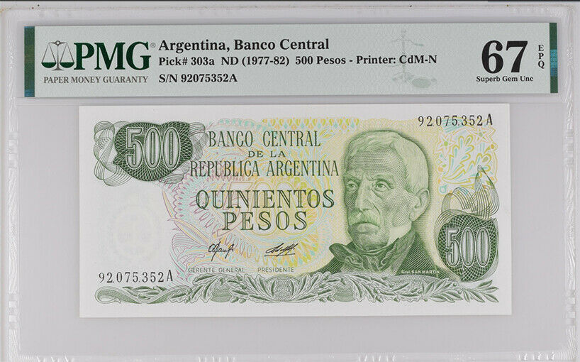 Argentina 500 Pesos ND 1977-82 P 303 a Superb Gem UNC PMG 67 EPQ Top Pop