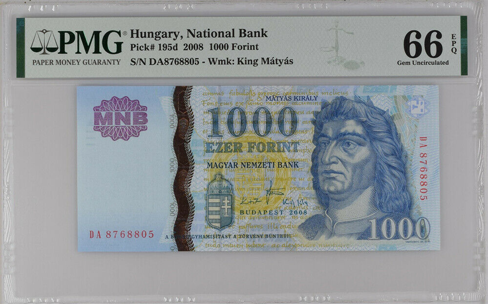 Hungary 1000 Forint 2008 P 195 d Gem UNC PMG 66 EPQ
