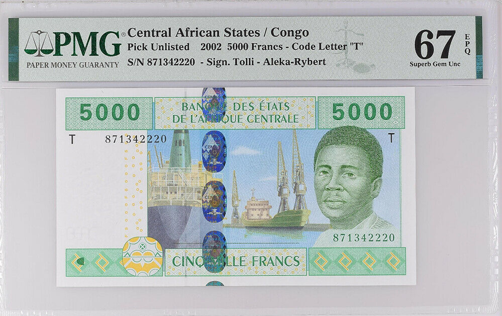 Central African States CONGO 5000 FR. 2002 P 109T New Superb Gem UNC PMG 67 EPQ