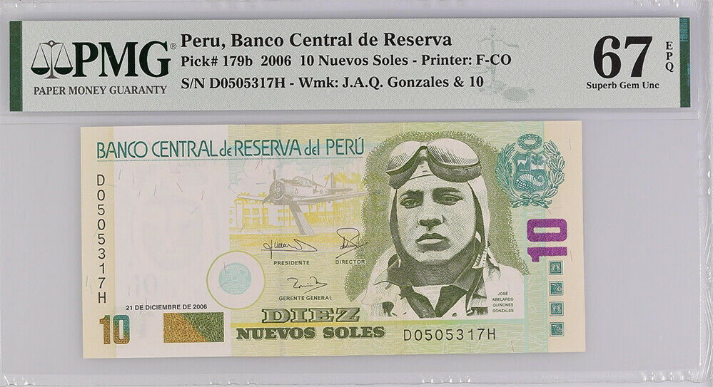 Peru 10 Nuevos Soles 2006 P 179 b Superb Gem UNC PMG 67 EPQ Top Pop