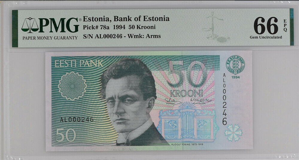Estonia 50 Krooni 1994 P 78 a low serial number 246 GEM UNC PMG 66 EPQ