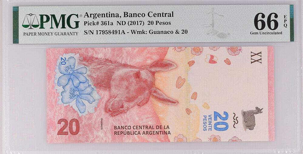 Argentina 20 Pesos ND 2017 P 361a Gem UNC PMG 66 EPQ