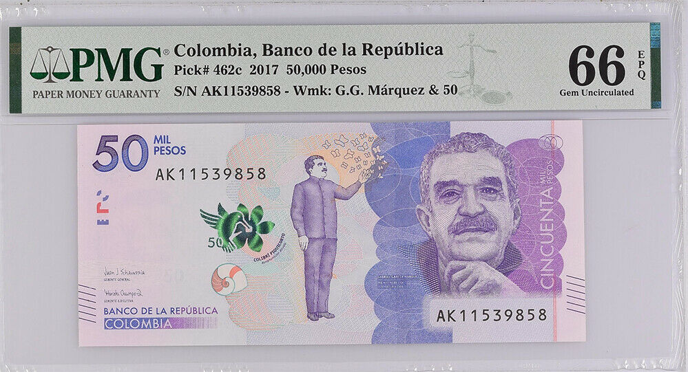 Colombia 50000 Pesos ORO 2017 P 462 c GEM UNC PMG 66 EPQ