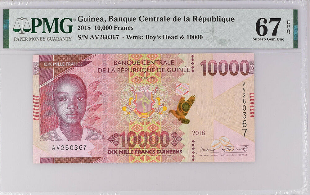 Guinea 10000 Francs 2018 P NEW Superb Gem UNC PMG 67 EPQ