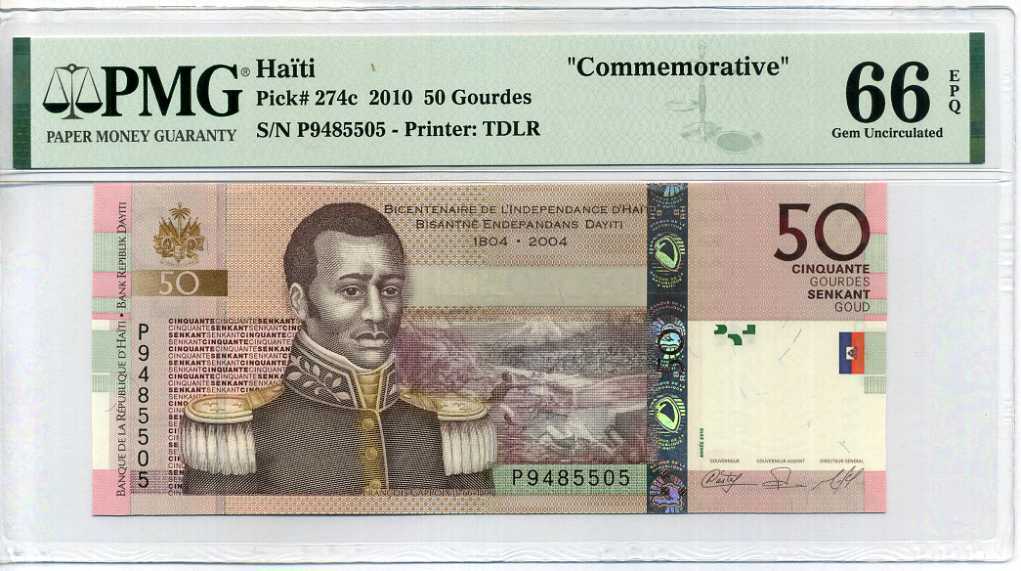 Haiti 50 Gourdes 2010 P 274 c Gem UNC PMG 66 EPQ