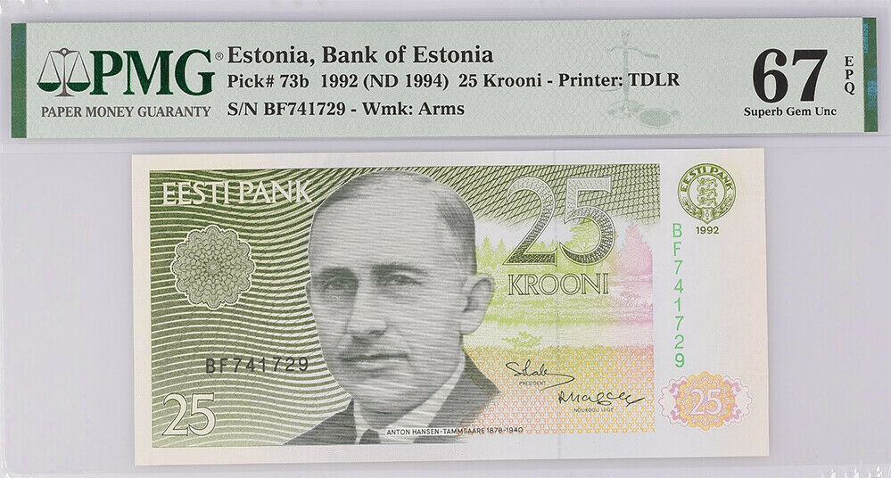 Estonia 25 Krooni 1992 / 1994 P 73 b Superb Gem UNC PMG 67 EPQ