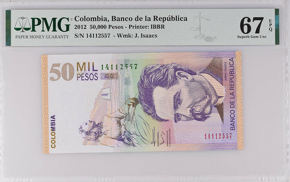 Colombia 50000 Pesos 2012 P 455 Superb GEM UNC PMG 67 EPQ High
