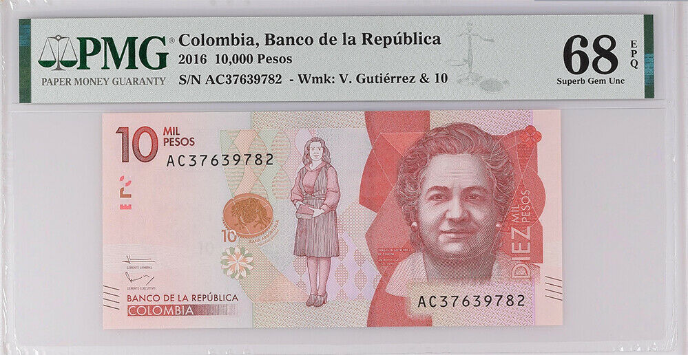 Colombia 10000 Pesos 2016 P 460 Superb GEM UNC PMG 68 EPQ