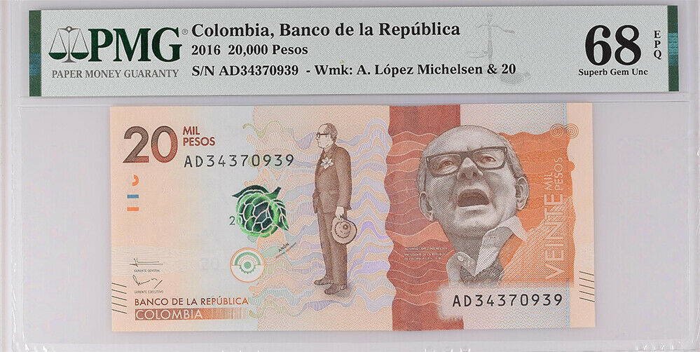 Colombia 20000 Pesos 2016 P 461 Superb Gem UNC PMG 68 EPQ High