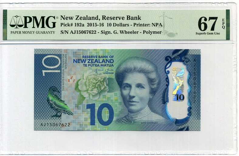 New Zealand 10 Dollars 2015/2016 Polymer P 192 a Superb Gem UNC PMG 67 EPQ