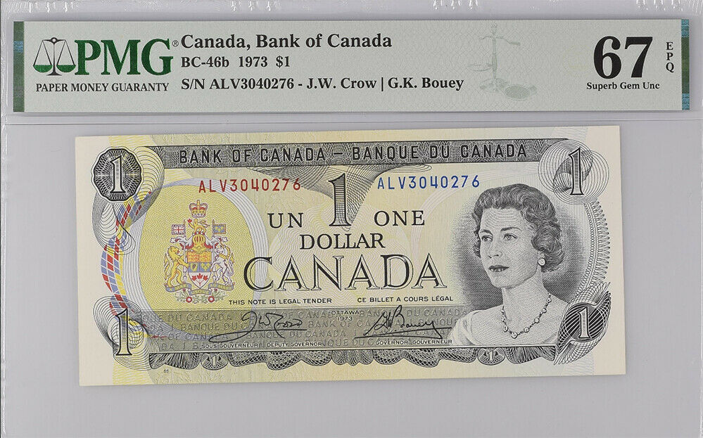 CANADA 1 DOLLAR ND 1973 P 85 CROW-BOUEY SUPERB GEM UNC PMG 67 EPQ
