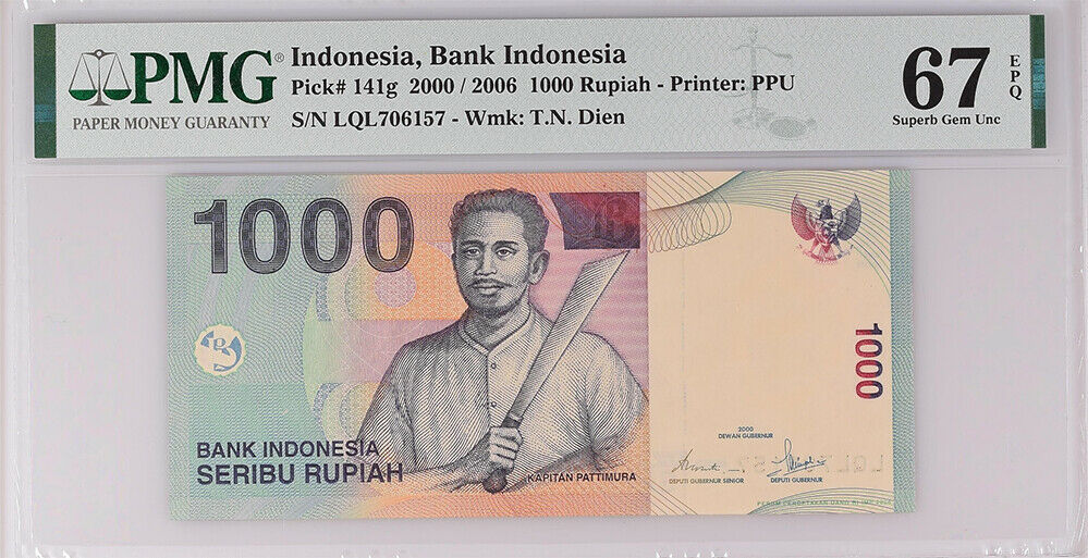 Indonesia 1000 Rupiah 2000 / 2006 P 141 g Superb Gem UNC PMG 67 EPQ